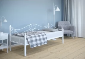 Кровать Валенсия Металл, 90х190 мм, Белый муар, Белый муар